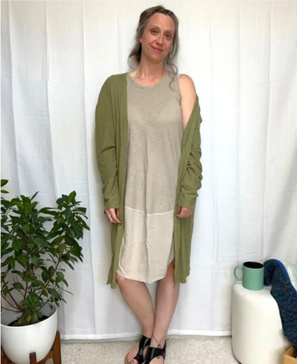 Made In Italy Lightweight Shift Dress M Lux Cotton Blend Lagenlook Scoop Hem